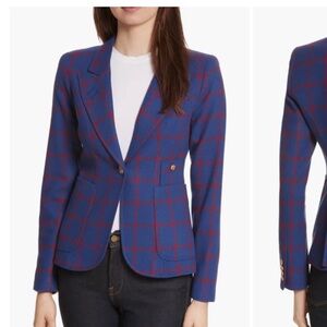 Smythe Blue and Red Wool Checkered Blazer